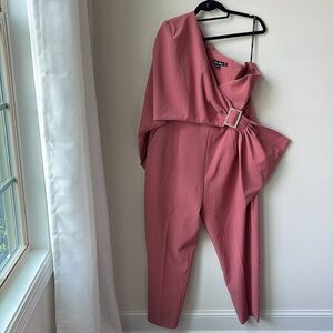 Lavish Alice One Shoulder Cape Jumpsuit Rhinestone Belted Waist Dressy Size 18